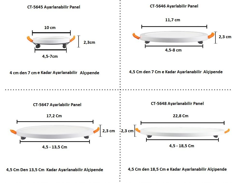 Cata ayarlanabilir led panel ölçüleri