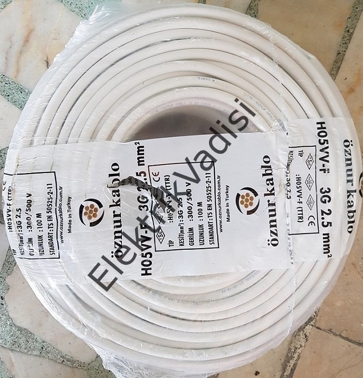3X2.5 TTR Beyaz Tam Bakır TSE Kablo 1 METRE Beyaz