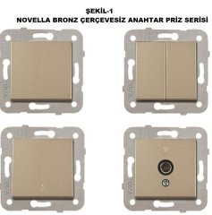 Viko Artline Novella BRONZ Renk Anahtar ve Priz Çeşitleri Beşli Çerçeve
