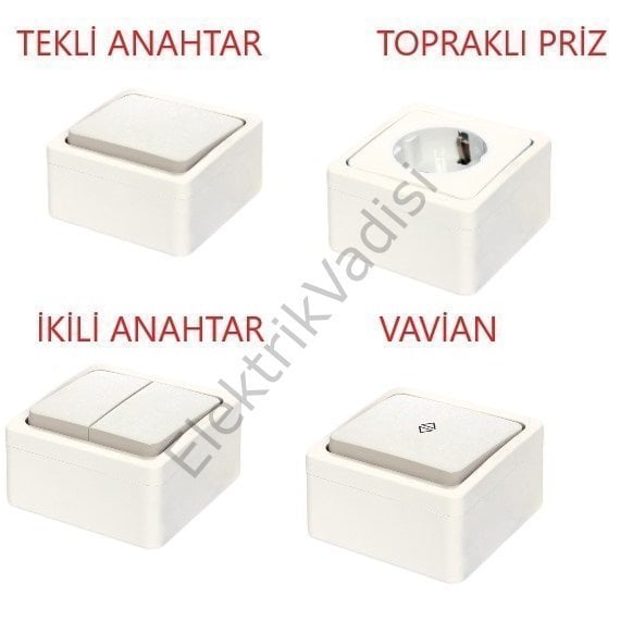Nead Murat Beyaz Sıva Üstü Topraklı Priz Anahtar Serisi
