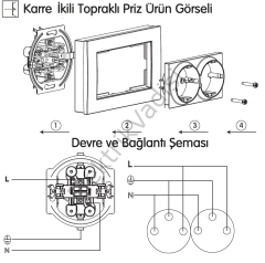 Viko Karre Beyaz İkili 2li Topraklı Priz ÇERÇEVELİ