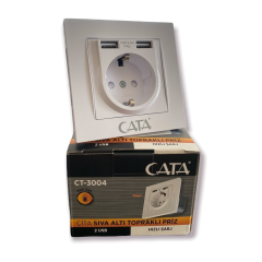 Cata Çift Usb'li Topraklı Priz Hızlı Şarj+Çocuk Koruma CT-3004