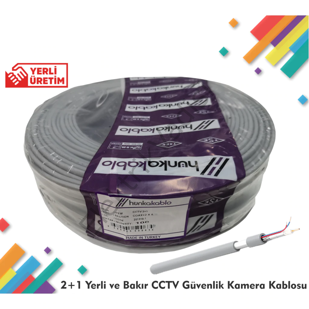Hünka 2+1 Kamera Kablosu Tam Bakır 2x0.50 CCTV 1 METRE