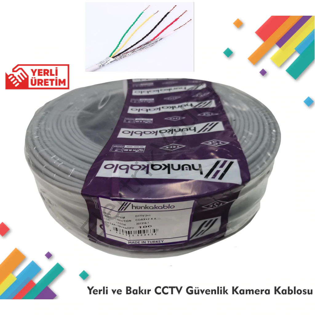 Hünka 4+1 Kamera Kablosu Tam Bakır 2X022+2x0.50 CCTV 1 METRE
