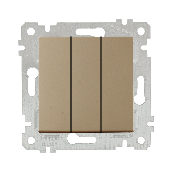 Mutlusan Rita Serisi Anahtar ve Priz Çeşitleri Antik Altın - Üçlü Anahtar