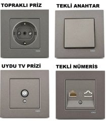 Viko Artline Novella ANTRASİT Anahtar ve Priz Çeşitleri Uydu Prizi F Kollektörlü