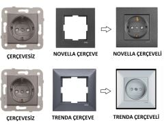 Novella/Trenda Füme Topraklı Priz Viko Artline Novella Çerçeveli