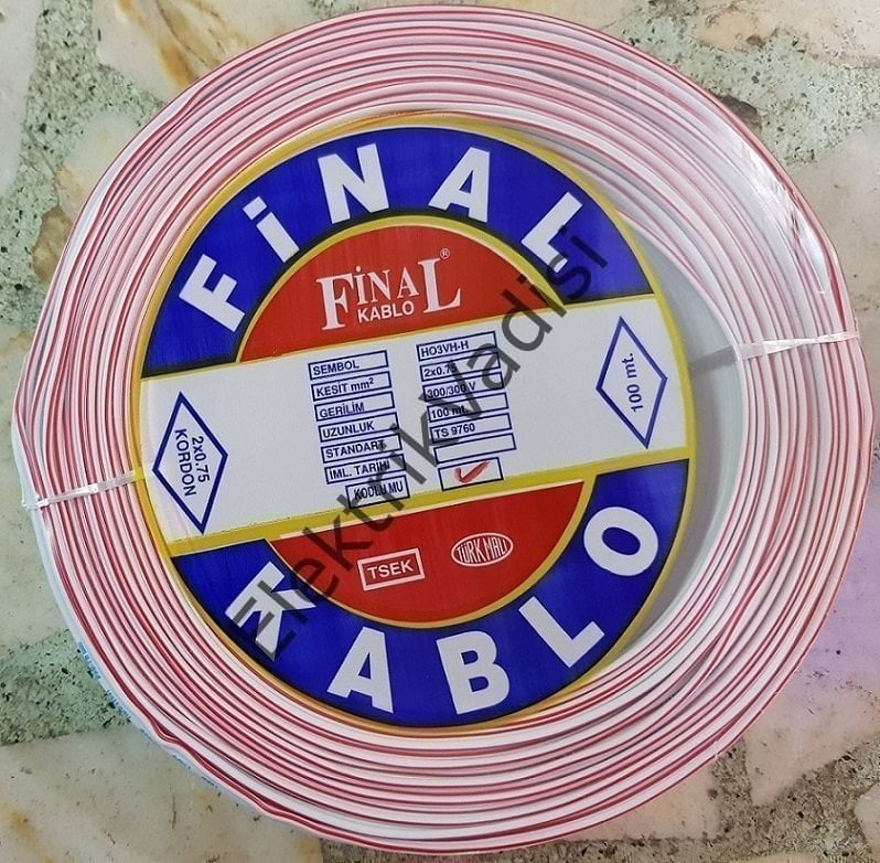 Final 2x0.75 Kordon Kodlu Beyaz Tam Bakır Kablo 100 METRE