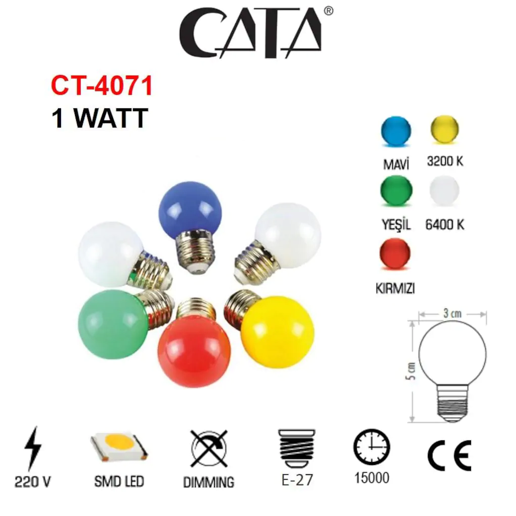 Cata Gece Lambası Ampülü Ledli 1 Watt Kırmızı Yeşil ct-4071