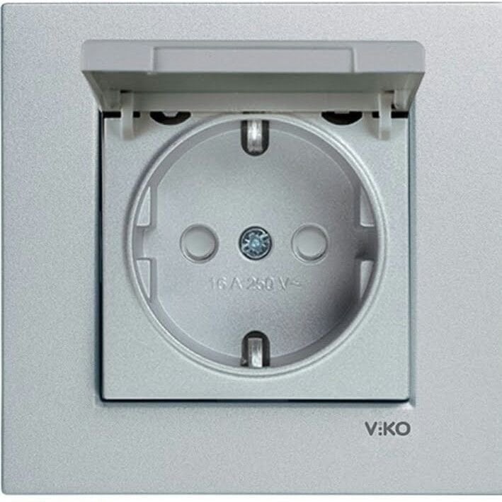 Viko Artline Novella GÜMÜŞ Kapaklı Topraklı Priz Çerçeveli - 92605012