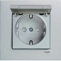 Viko Artline Novella GÜMÜŞ Kapaklı Topraklı Priz Çerçeveli - 92605012