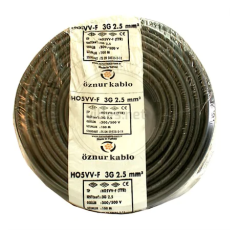 Öznur 3X2.5 TTR Beyaz/Siyah Tam Bakır TSE Kablo 100 METRE