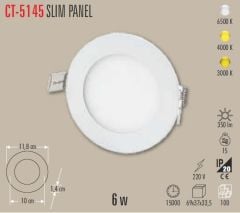 Cata Yuvarlak Slim Led Paneller Alüminyum Beyaz Kasa 6W - Günışığı 3.000K - Ct-5145g