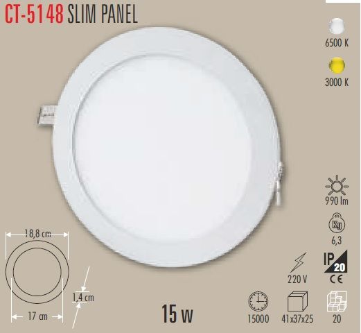 Cata Yuvarlak Slim Led Paneller Alüminyum Beyaz Kasa 18W - Beyaz 6.500K - Ct-5169b
