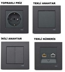 Viko Artline Novella FÜME Renk Anahtar ve Priz Çeşitleri Ups Topraklı Priz