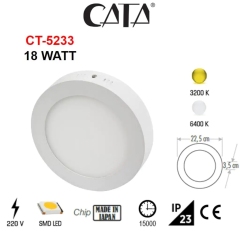 Cata 25W Led Panel Sıva Üstü Yuvarlak Beyaz Kasa Günışığı Ct-5271G