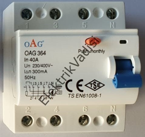OAG Trifaze Kaçak Akım Rölesi 4X40 Amper 300 Miliamper