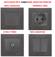 Mutlusan Rita Serisi Anahtar ve Priz Çeşitleri Füme - Dimmer 600W