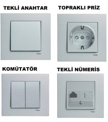 Viko Artline Novella GÜMÜŞ Renk Anahtar ve Priz Çeşitleri Altılı Çerçeve