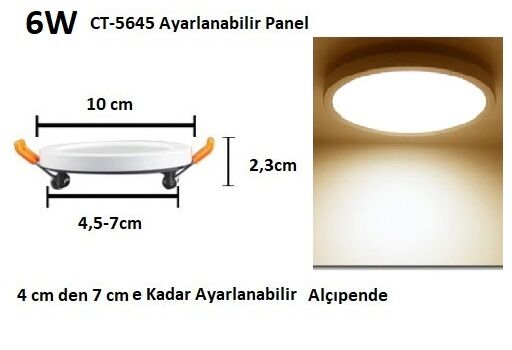 Cata Yuvarlak Kasa Ayarlı Led Paneller 6W - Günışığı - Ct-5645g