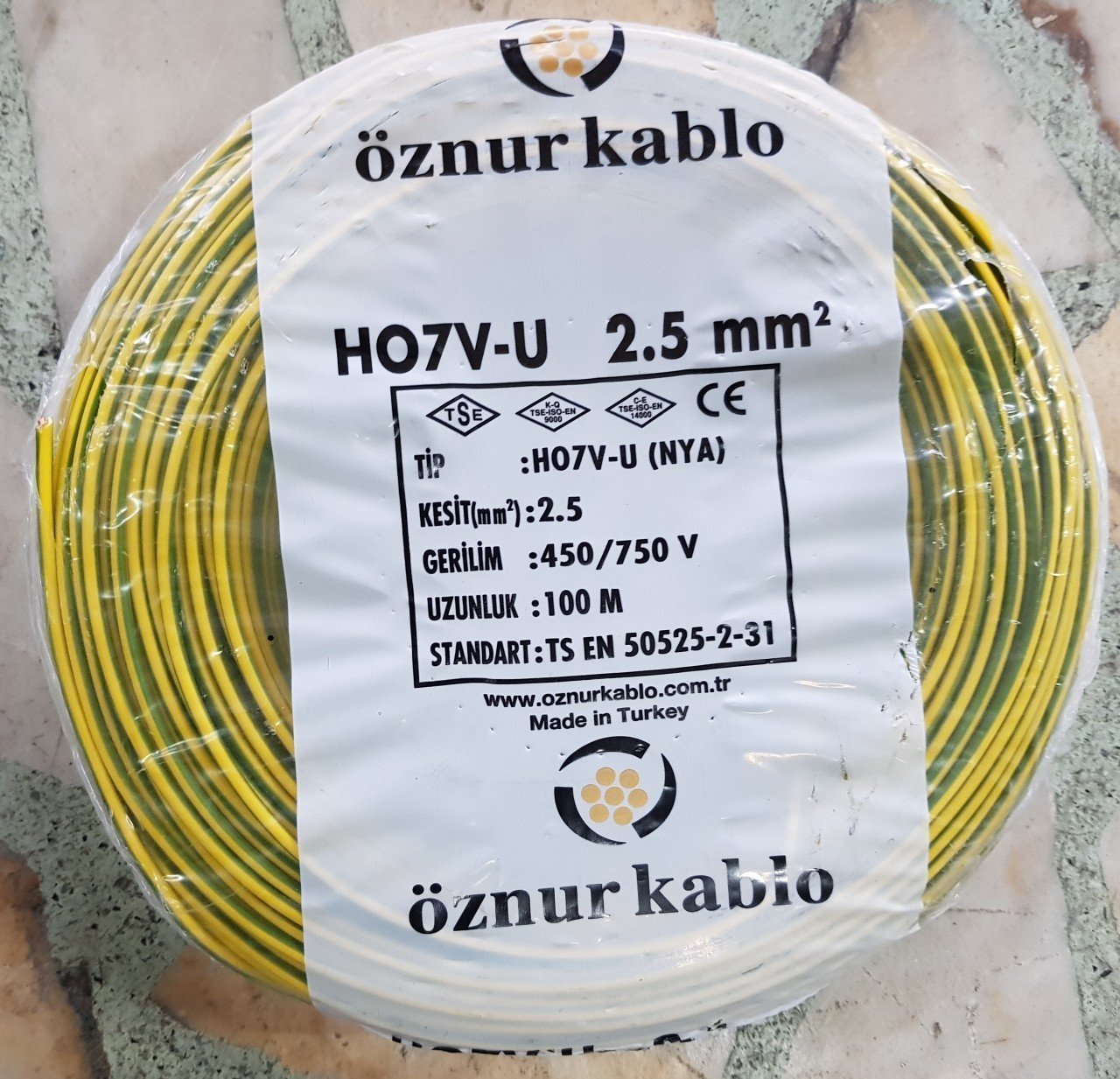 Öznur 2.5 Nya Kablo Tam Bakır TSE 100 Metre Sarı