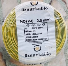 Öznur 2.5 Nya Kablo Tam Bakır TSE 100 Metre Sarı