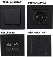 Viko Artline Novella SİYAH Renk Anahtar ve Priz Çeşitleri Üçlü Çerçeve
