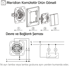 Viko Karre/Meridian Beyaz/Krem İkili Anahtar Komütatör Komitatör