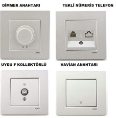 Viko Novella METALİK BEYAZ Renk Anahtar ve Priz Çeşitleri Dörtlü Çerçeve