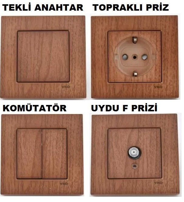 Viko Artline Novella CEVİZ Renk Anahtar ve Priz Çeşitleri Topraklı Priz Kapaklı