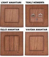 Viko Artline Novella CEVİZ Renk Anahtar ve Priz Çeşitleri Üçlü Çerçeve