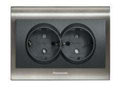 Viko Panasonic Thea Blu Inox Füme Topraklı Priz İkili Füme