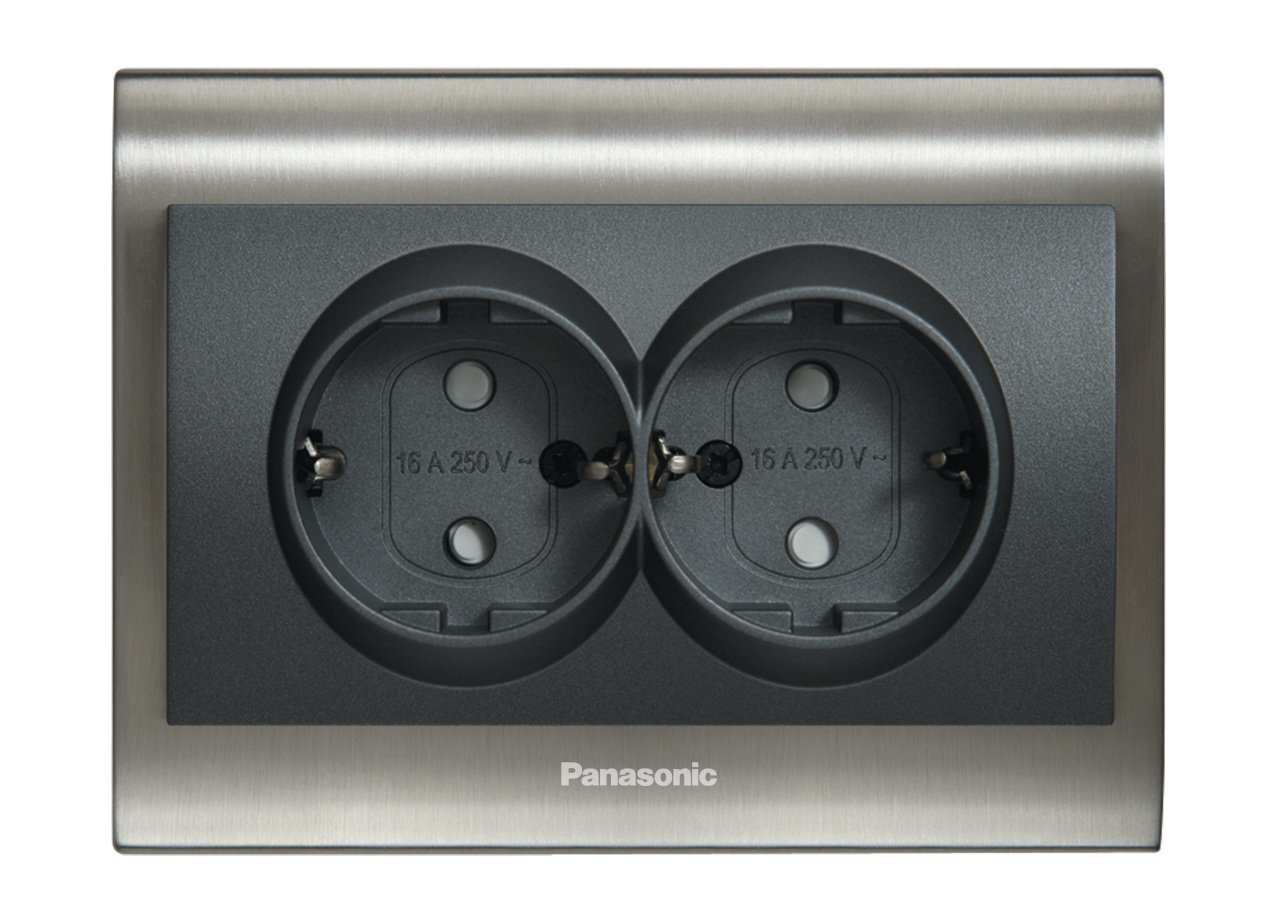 Viko Panasonic Thea Blu Inox Füme Topraklı Priz İkili Metalik Beyaz