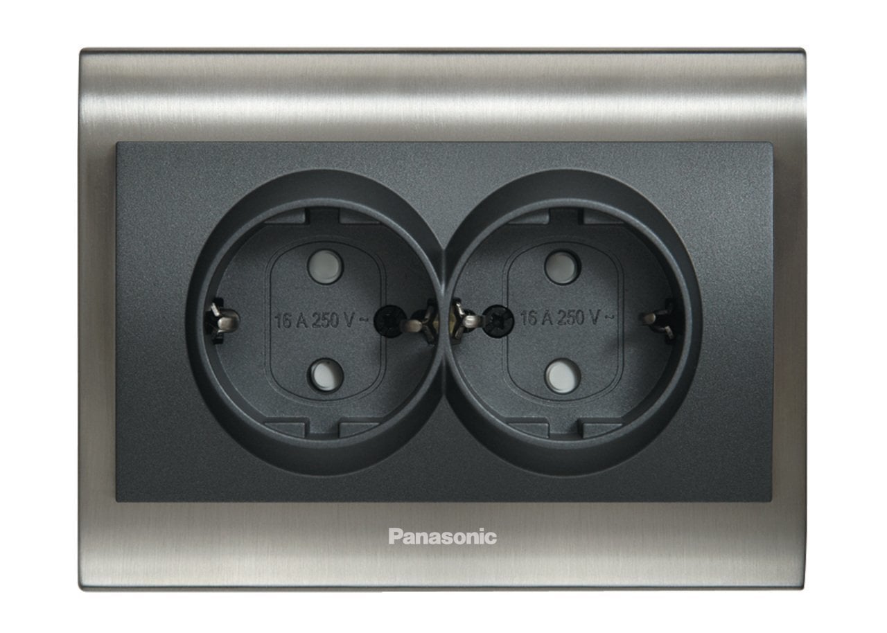 Viko Panasonic Thea Blu Inox Füme Topraklı Priz İkili Siyah