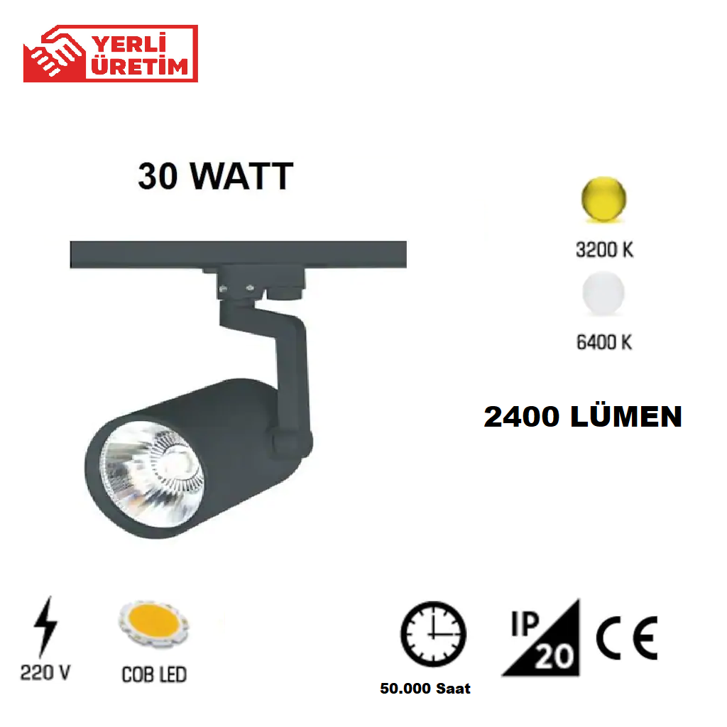 Noas Ray Spot 30 W Siyah Kasa Beyaz Işık Günışığı