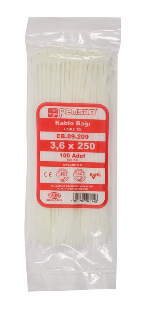 Plastik Beyaz Kablo Bağı 3.6mmx250mm Cırt Pemsan-100 adet