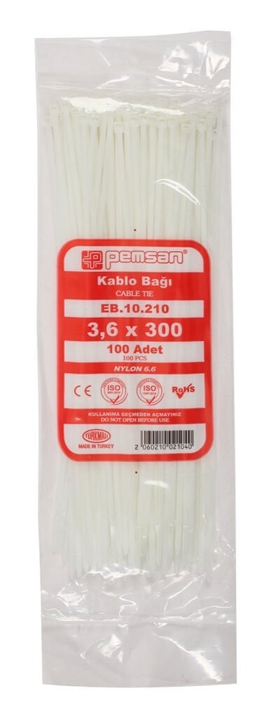 Plastik Beyaz Kablo Bağı 3.6mmx300mm Cırt Pemsan-100 adet