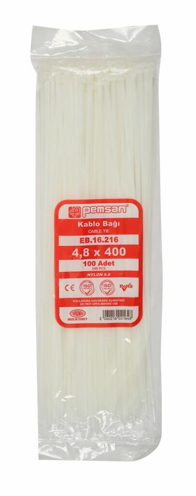 Plastik Beyaz Kablo Bağı 4.8mmx400mm Cırt Pemsan-100 adet