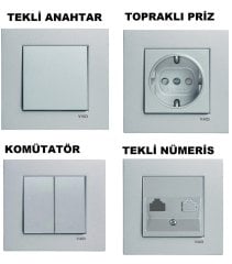 Viko Artline Novella GÜMÜŞ Renk Anahtar ve Priz Çeşitleri İkili Çerçeve